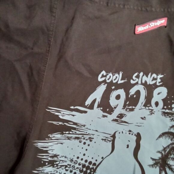 Red Stripe Men's Boardshorts Swimsuit Brown Red White Size 38 Waist Velcro - Picture 12 of 14